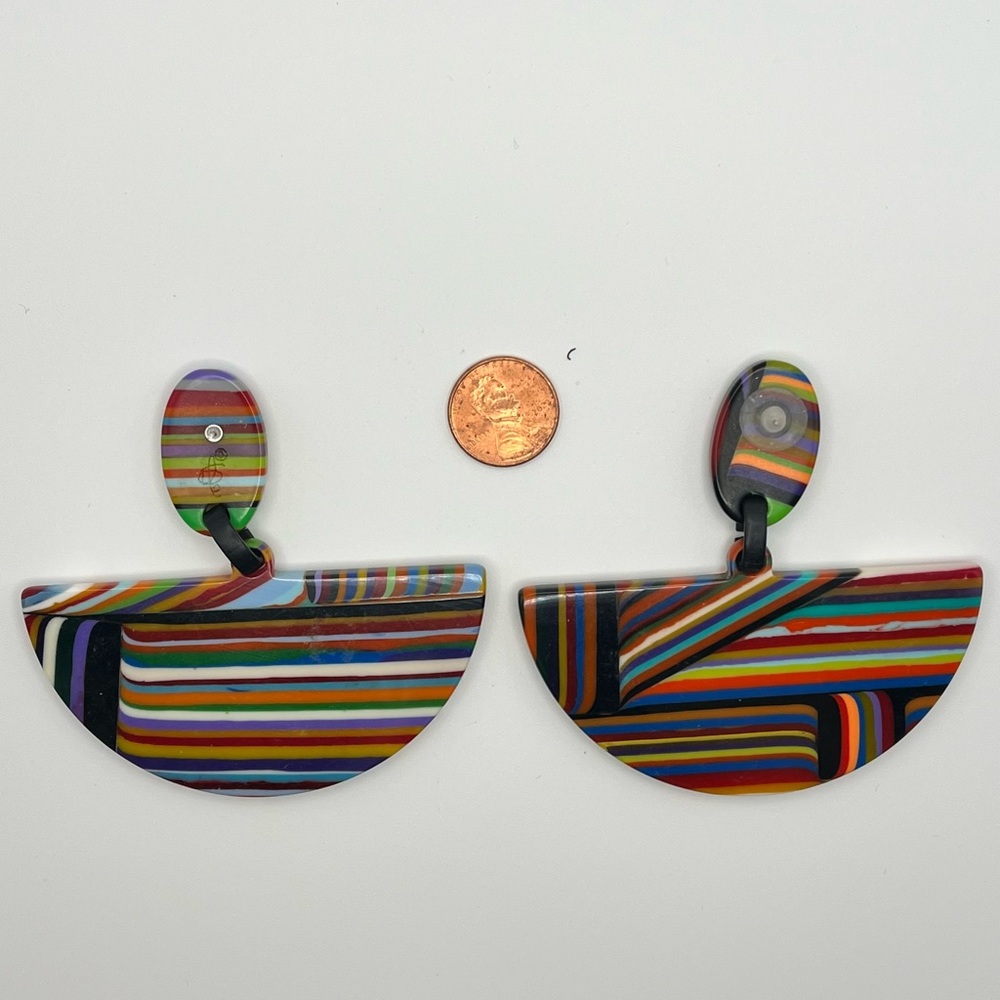 Carlos Sobral‎ Brazil Striped Resin Half Moon Bold Colorful Statement Earrings - Picture 4 of 7